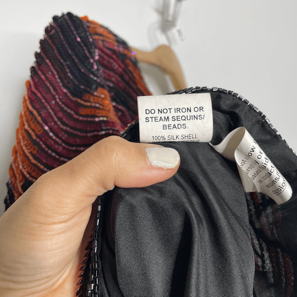 Vtg 80s FRANK USHER silk sequined beaded short sleeve blouse eras tour women's S - Picture 7 of 7